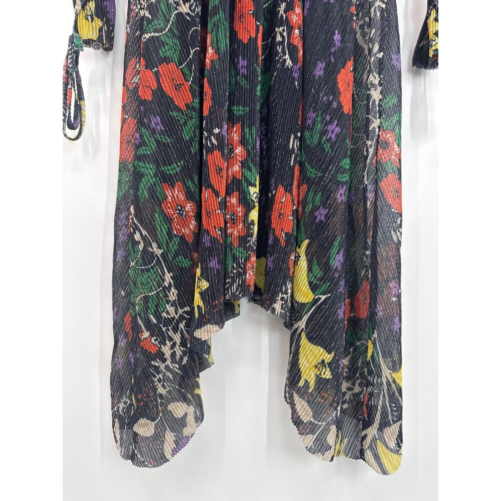 ZARA collection shiny pleated long sleeve ruffle shoulders floral dress size S - Picture 4 of 11